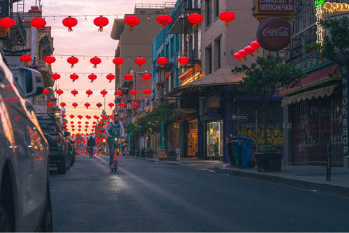 Red Strings Evening Light Chinatown lanterns SF print